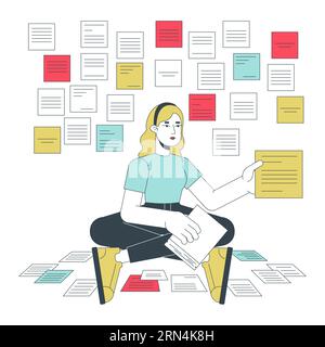 Woman taking notes flat line concept vector spot illustration Stock Vector