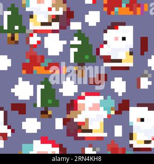 Christmas pattern with Santa Clauses, gifts and fir-trees Stock Vector
