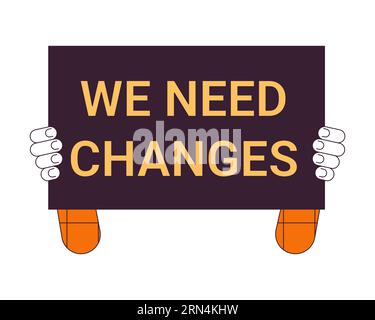 Holding protest placard flat line color isolated vector hand Stock Vector