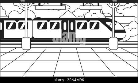 Platform train station bw cute kawaii lo fi background Stock Vector