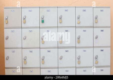 Lockers available for rent to store money, passport, handy or other important items Stock Photo