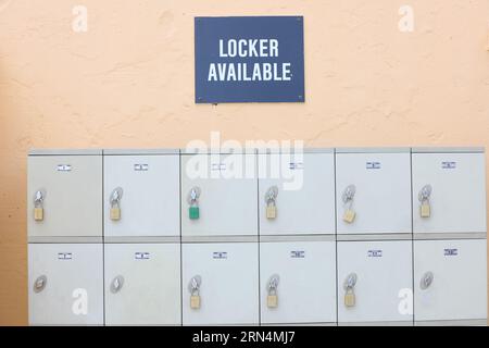 Lockers available for rent to store money, passport, handy or other important items Stock Photo