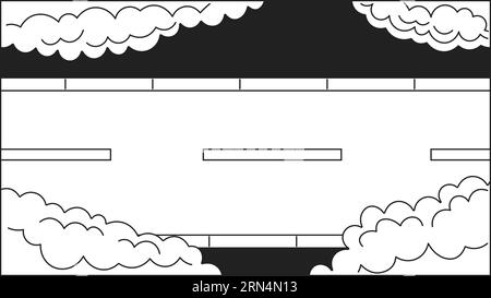 Journey road with sakura trees bw cute kawaii lo fi background Stock Vector