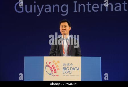 (150526) -- GUIYANG, May 26, 2015 -- Ma Huateng, or Pony Ma, Chairman of the Board and CEO of Tencent, delivers a speech at Global Big Data Era Guiyang Summit during the Guiyang International Big Data Expo 2015 in Guiyang, capital of southwest China s Guizhou Province, May 26, 2015. The Guiyang International Big Data Expo 2015 kicked off on Tuesday, attracting enterprises such as Alibaba, Foxconn, Huawei, etc. ) (zhs) CHINA-GUIYANG-BIG DATA-EXPO (CN) OuxDongqu PUBLICATIONxNOTxINxCHN   150526 Guiyang May 26 2015 MA Huateng or Pony MA Chairman of The Board and CEO of Tencent delivers a Speech AT Stock Photo