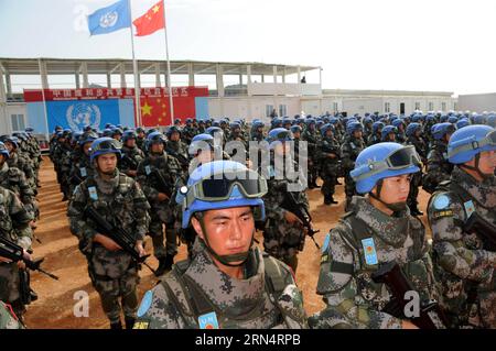 Members of China s peacekeeping infantry battalion stand in formation for inspection by representatives of the Untied Nations at their camp in South Sudan on May 26, 2015. This year marks the 25th anniversary of China s first participation in United nations peacekeeping missions. The two and half decades have witnessed China s diligence in fulfilling its international responsibilities. )(azp) SOUTH SUDAN-UN-PEACE KEEPING-CHINA-INFANTRY BATTALION lixziheng PUBLICATIONxNOTxINxCHN   Members of China S Peacekeeping Infantry Battalion stand in Formation for Inspection by Representatives of The Unti Stock Photo