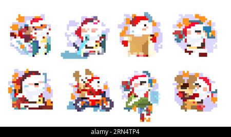 Bright Santa Claus and deer creative set illustration Stock Vector
