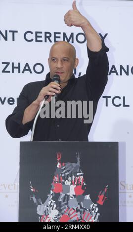 (150603) -- LOS ANGELES, June 3, 2015 -- Actor Vin Diesel attends a Handprints ceremony in the forecourt of TCL Chinese Theatre in Los Angeles, the United States, June 3, 2015. A Handprints ceremony was held here for director Justin Lin, movie stars Zhao Wei and Huang Xiaoming on Wednesday. Yang Lei) U.S.-LOS ANGELES-HANDPRINT CEREMONY YangxLeixC PUBLICATIONxNOTxINxCHN   150603 Los Angeles June 3 2015 Actor Vin Diesel Attends a handprints Ceremony in The forecourt  of TCL Chinese Theatre in Los Angeles The United States June 3 2015 a handprints Ceremony what Hero Here for Director Justin Lin M Stock Photo