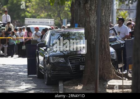 GUATEMALA CITY, June 3, 2015 -- Onlookers stand at the site where lawyer Francisco Palomo was shot dead, in Guatemala City, capital of Guatemala, on June 3, 2015. Palomo, 64, a leading member of former Guatemalan dictator Efrain Rios Montt s defense team, was shot dead by two men on a motorbike while driving his car in Guatemala City, according to a preliminary police report. Luis Echeverria) (fnc) GUATEMALA-GUATEMALA CITY-LAWYER-SHOT DEAD e LuisxEcheverria PUBLICATIONxNOTxINxCHN   Guatemala City June 3 2015 onlookers stand AT The Site Where lawyer Francisco Palomo what Shot Dead in Guatemala Stock Photo