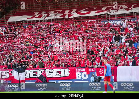 BERGEN - Fans of SK Brann during the UEFA Conference League play-offs match between SK Brann and AZ Alkmaar at Brann stadium on August 31, 2023 in Bergen, Norway. ANP ED VAN DE POL Stock Photo