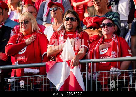 BERGEN - Fans of SK Brann during the UEFA Conference League play-offs match between SK Brann and AZ Alkmaar at Brann stadium on August 31, 2023 in Bergen, Norway. ANP ED VAN DE POL Stock Photo