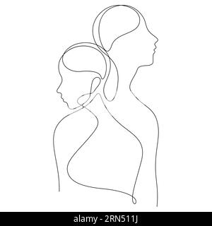 couple one line complexity and diversity concept thin line vector illustration Stock Vector