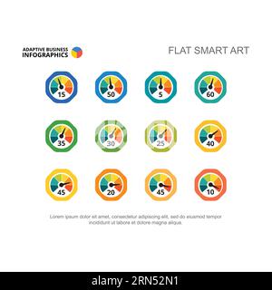 Gauges with low, medium and high scores vector illustrations set Stock Vector