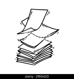 Stack of paper pages line art. Blank sheets. Hand drawn doodle vector illustration. Doodle paper heap. Contract document pile Stock Vector