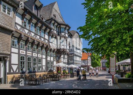 Marktstrasse with Romantikhotel Alte Muenze in the Old Town, Goslar, Harz Mountains, Lower Saxony, Germany, UNESCO World Heritage Site Stock Photo