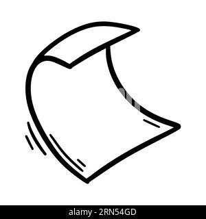 Curled flying page. Empty paper blank. Document in doodle style. Hand drawn scroll. Office business vector illustration. Document sketch Stock Vector