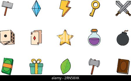 Set of colored gaming icons Vector illustration Stock Vector