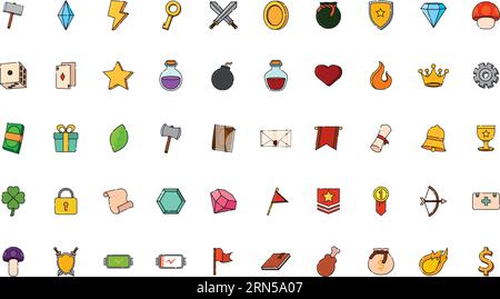 Set of colored gaming icons Vector illustration Stock Vector