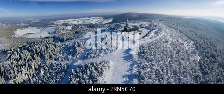 The Fichtelberg near Oberwiesenthal in the Erzgebirge district is the highest mountain in Saxony at 1214.88 m above sea level (2) 1. Thus, the Stock Photo