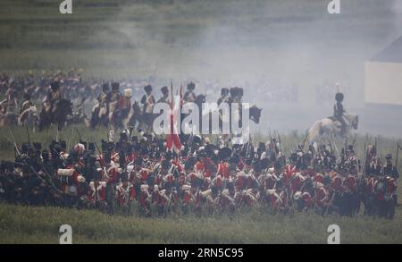 Re-enactors take part in the re-enactment of the The Allied Counterattack battle as part of the bicentennial celebrations for the Battle of Waterloo, in Waterloo, Belgium June 20, 2015. ) BELGIUM-WATERLOO BATTLE-REENACTMENT yexpingfan PUBLICATIONxNOTxINxCHN   right enactors Take Part in The right enactment of The The ALLIED counterattack Battle As Part of The Bicentennial celebrations for The Battle of Waterloo in Waterloo Belgium June 20 2015 Belgium Waterloo Battle Reenactment YexPingfan PUBLICATIONxNOTxINxCHN Stock Photo