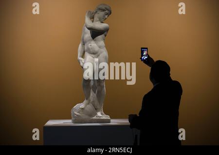 (150623) -- MEXICO CITY, June 23, 2015 -- A visitor takes pictures of the sculpture David Apollo during a tour for media representatives of the exposition Michelangelo Buonarroti: An artist between two worlds , in the Fine Arts Palace, in Mexico City, capital of Mexico, on June 23, 2015. The exposition Michelangelo Buonarroti: An artist between two worlds will be opened to the public from June 26 to September 27, 2015. Alejandro Ayala) (da) MEXICO-MEXICO CITY-CULTURE-EXPOSITION e AlejandroxAyala PUBLICATIONxNOTxINxCHN   150623 Mexico City June 23 2015 a Visitor Takes Pictures of The Sculpture Stock Photo