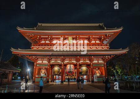 Hozomon Gate of Senso-ji, Buddhist Temple, Night Shot, Asakusa, Taito City, Tokyo Stock Photo