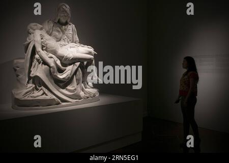 (150623) -- MEXICO CITY, June 23, 2015 -- A visitor watches a sculpture during a tour for media representatives of the exposition Michelangelo Buonarroti: An artist between two worlds , in the Fine Arts Palace, in Mexico City, capital of Mexico, on June 23, 2015. The exposition Michelangelo Buonarroti: An artist between two worlds will be opened to the public from June 26 to September 27, 2015. Alejandro Ayala) (da) MEXICO-MEXICO CITY-CULTURE-EXPOSITION e AlejandroxAyala PUBLICATIONxNOTxINxCHN   150623 Mexico City June 23 2015 a Visitor Watches a Sculpture during a Tour for Media Representativ Stock Photo
