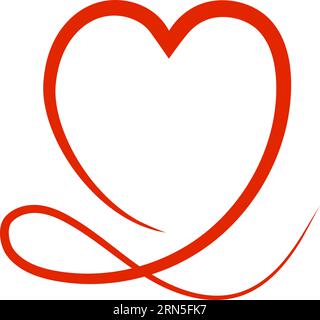 Red heart calligraphic sketch style doodles romantic Valentines Day Stock Vector