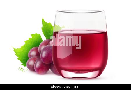 Bunch of red grapes and a glass of grape juice, isolated on white Stock Photo