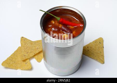Chilli con carne, canned bean stew with tacos Stock Photo