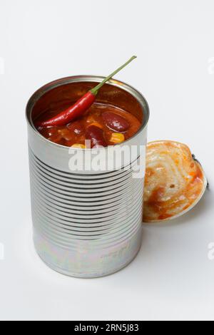 Chilli con carne, canned bean stew, ready meal Stock Photo