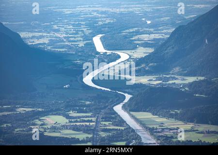 Evening atmosphere view from Scheffauer the Inn valley with river Inn, Kitzbuehler Alps, Tyrol, Austria Stock Photo