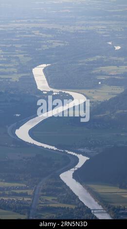 Evening atmosphere view from Scheffauer the Inn valley with river Inn, Kitzbuehler Alps, Tyrol, Austria Stock Photo