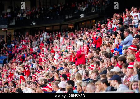 BERGEN - Fans of SK Brann during the UEFA Conference League play-offs match between SK Brann and AZ Alkmaar at Brann stadium on August 31, 2023 in Bergen, Norway. ANP ED VAN DE POL Stock Photo