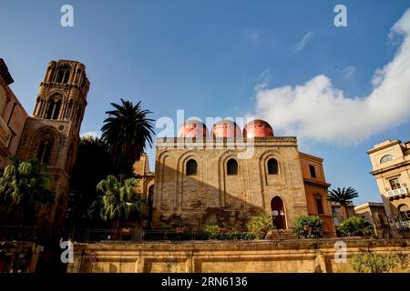 San Cataldo Church, red domes, Norman, Islamic, Palermo, capital, Sicily, Italy Stock Photo