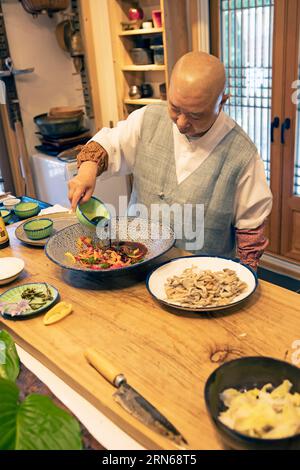 Netflix star cooking nun Jeong Kwan, Chunjinam hermitage at Baekyangsa Temple, main temple of the Jogye Order of Korean Buddhism, Bukha-myeon Stock Photo