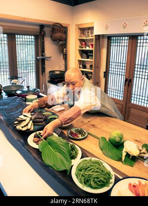 Netflix star cooking nun Jeong Kwan, Chunjinam hermitage at Baekyangsa Temple, main temple of the Jogye Order of Korean Buddhism, Bukha-myeon Stock Photo