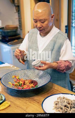 Netflix star cooking nun Jeong Kwan, Chunjinam hermitage at Baekyangsa Temple, main temple of the Jogye Order of Korean Buddhism, Bukha-myeon Stock Photo