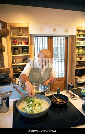 Netflix star cooking nun Jeong Kwan, Chunjinam hermitage at Baekyangsa Temple, main temple of the Jogye Order of Korean Buddhism, Bukha-myeon Stock Photo