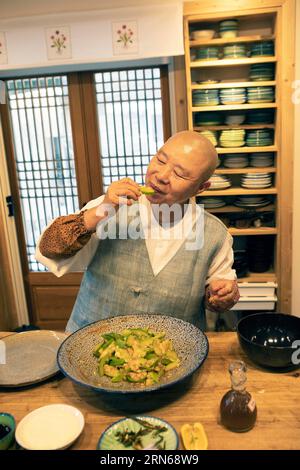 Netflix star cooking nun Jeong Kwan, Chunjinam hermitage at Baekyangsa Temple, main temple of the Jogye Order of Korean Buddhism, Bukha-myeon Stock Photo