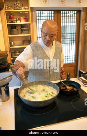 Netflix star cooking nun Jeong Kwan, Chunjinam hermitage at Baekyangsa Temple, main temple of the Jogye Order of Korean Buddhism, Bukha-myeon Stock Photo