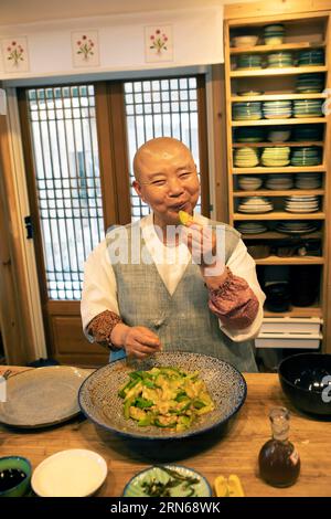 Netflix star cooking nun Jeong Kwan, Chunjinam hermitage at Baekyangsa Temple, main temple of the Jogye Order of Korean Buddhism, Bukha-myeon Stock Photo