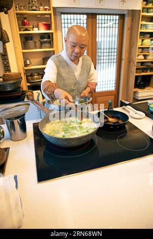 Netflix star cooking nun Jeong Kwan, Chunjinam hermitage at Baekyangsa Temple, main temple of the Jogye Order of Korean Buddhism, Bukha-myeon Stock Photo