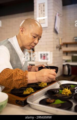 Netflix star cooking nun Jeong Kwan, Chunjinam hermitage at Baekyangsa Temple, main temple of the Jogye Order of Korean Buddhism, Bukha-myeon Stock Photo