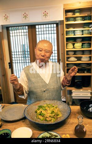 Netflix star cooking nun Jeong Kwan, Chunjinam hermitage at Baekyangsa Temple, main temple of the Jogye Order of Korean Buddhism, Bukha-myeon Stock Photo