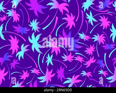 Palm trees silhouettes seamless pattern. Colorful gradient palm trees. Summer time, wallpaper with tropical pattern. Design for printing t-shirts, ban Stock Vector