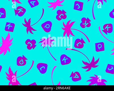 Seamless pattern with card suits: diamonds, hearts, clubs, spades in 3d style. Isometric card suit with symbols: Ace, Jack, Queen, King. Multi Colored Stock Vector