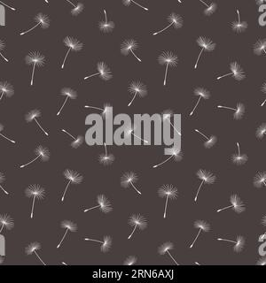 Dandelion Fluff Black and white Seamless background illustration with ...