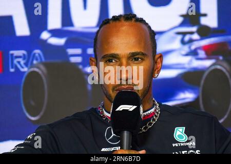 Lewis Hamilton of United Kingdom driving the (44) Mercedes-AMG PETRONAS F1 Team W14 during the drivers press conference at the Formula 1 Pirelli Italian Grand Prix 2023 on August 31st, 2023 in Monza, Italy. Credit: Luca Rossini/E-Mage/Alamy Live News Stock Photo