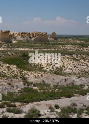 Niobara Chalk geological formation in Little Jerusalem Badlands State Park in Kansas. Stock Photo