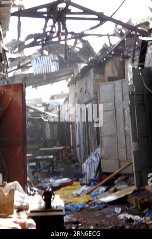 (150722) -- YAOUNDE, July 22, 2015 () -- Photo taken on July 22, 2015 shows the blast site of the city s market in Cameroon s northern city of Maroua. An estimated 20 people were killed and more than 30 others injured as two suicide blasts on Wednesday hit Cameroon s northern city of Maroua, an army source said. () CAMEROON-MAROUA-BLASTS xinhua PUBLICATIONxNOTxINxCHN   150722 Yaounde July 22 2015 Photo Taken ON July 22 2015 Shows The Blast Site of The City S Market in Cameroon S Northern City of Maroua to estimated 20 Celebrities Were KILLED and More than 30 Others Injured As Two Suicide BLAST Stock Photo